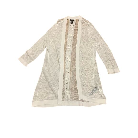 Chicos Travelers Sheer White Mesh Lace-Up Back Cardigan Size 12P - Picture 4 of 11